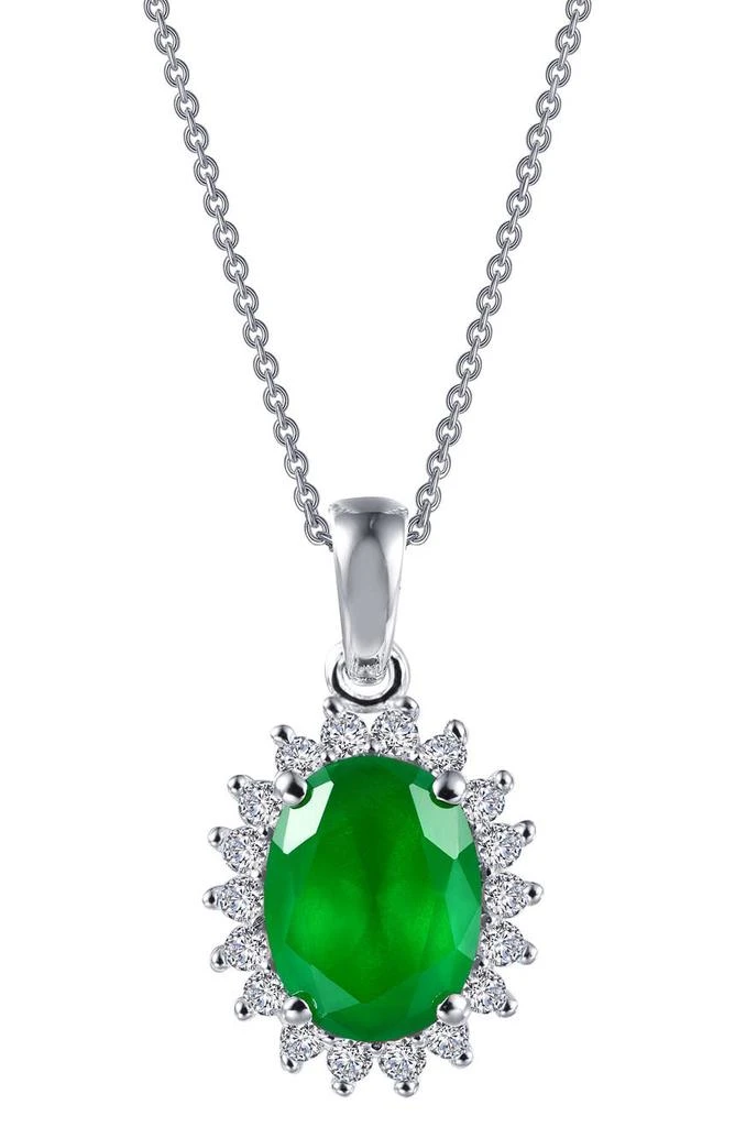 商品Lafonn|Platinum Bonded Sterling Silver Oval Lab Emerald Simulated Diamond Halo Pendant Necklace,价格¥574,第1张图片