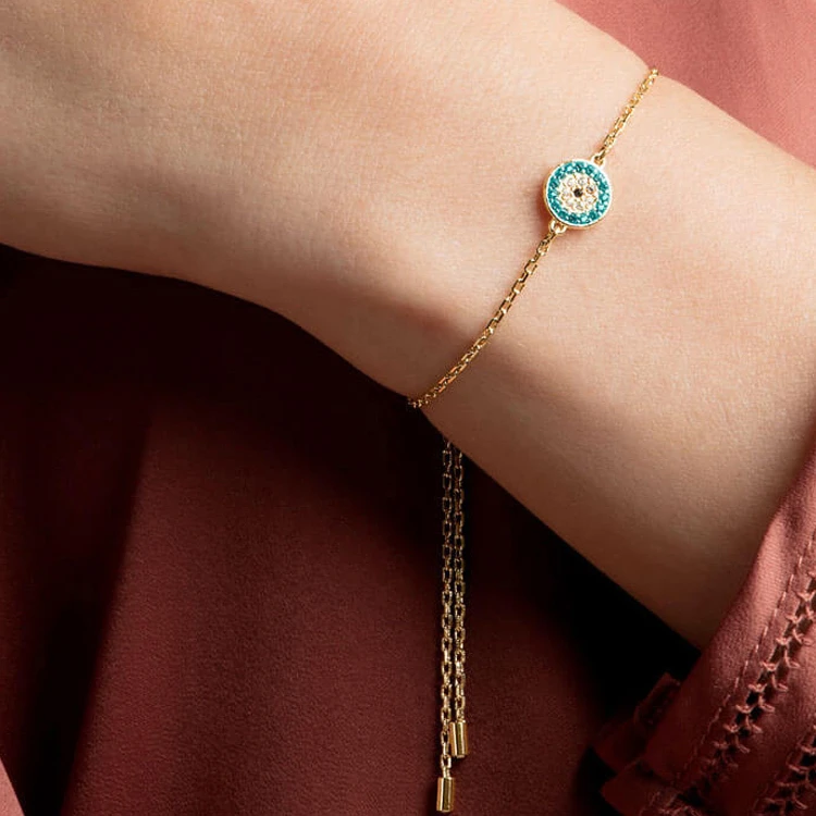 商品[国内直发] Swarovski|施华洛世奇 Luckily绿眼睛圆形恶魔之眼手链 女款 金色,价格¥446,第6张图片详细描述