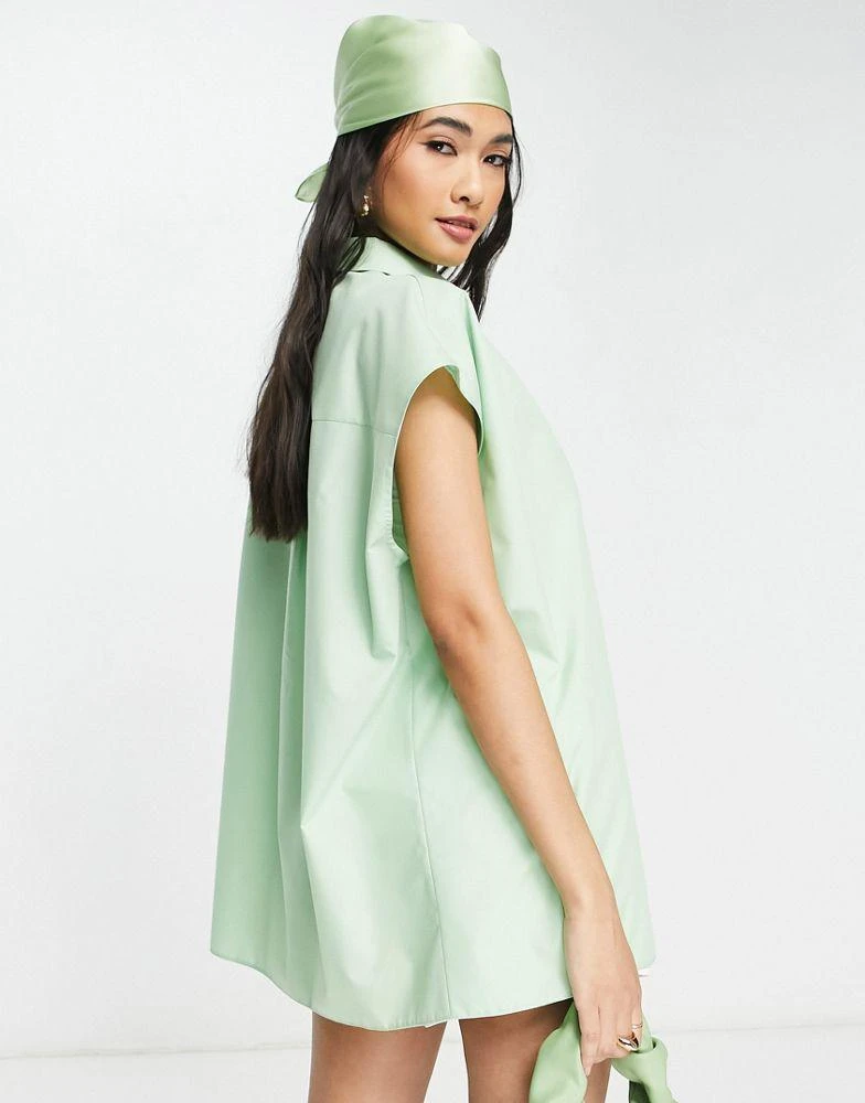 商品Topshop|Topshop cap sleeve shirt in green,价格¥180,第2张图片详细描述