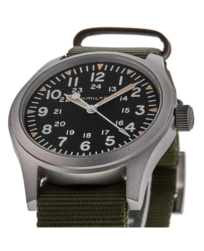 商品Hamilton|Hamilton Khaki Field Mechanical 42mm Manual Winding Black Dial Green Textile Strap Men's Watch H69529933,价格¥3889,第2张图片详细描述