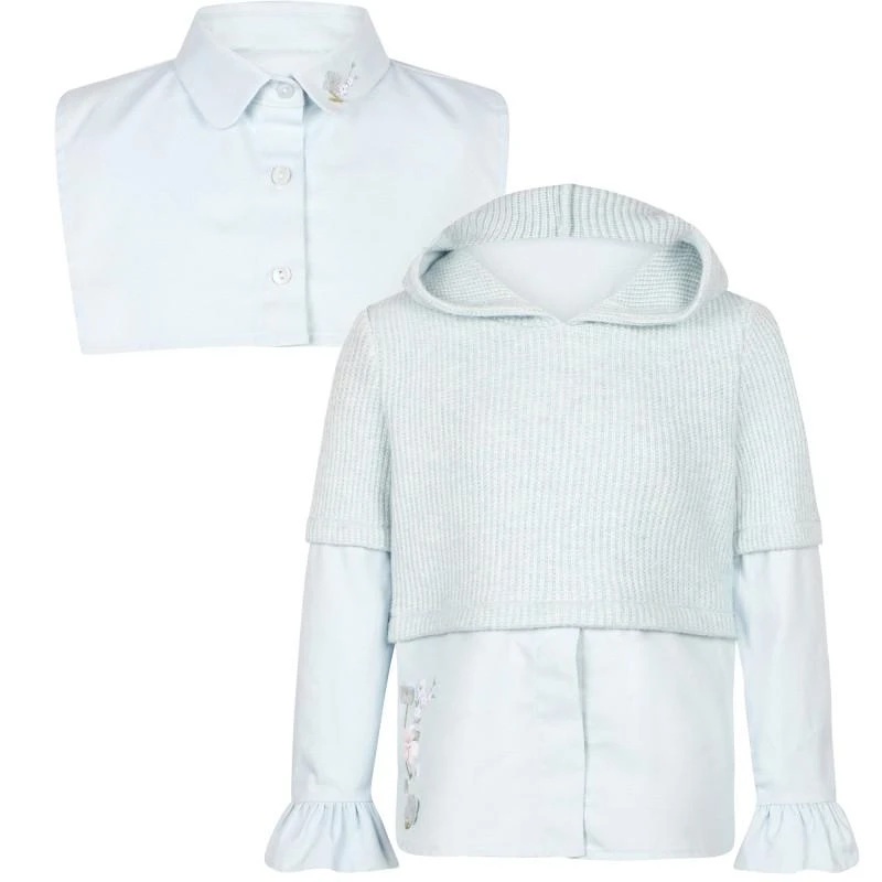 商品Lapin House|Floral embroidery combined sweater blouse set in light blue,价格¥947,第1张图片