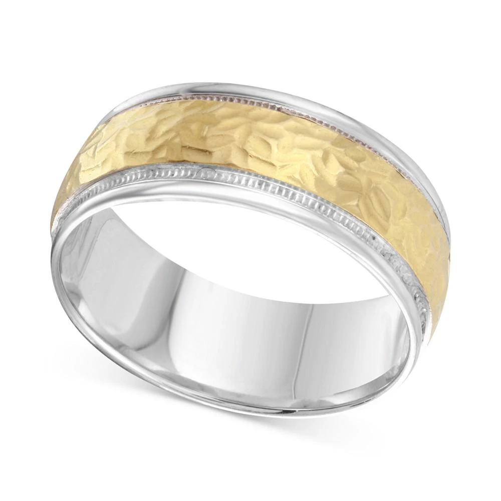 商品Macy's|Men's Two-Tone Hammered Milgrain Band in 14k Gold & White Gold,价格¥18657,第2张图片详细描述