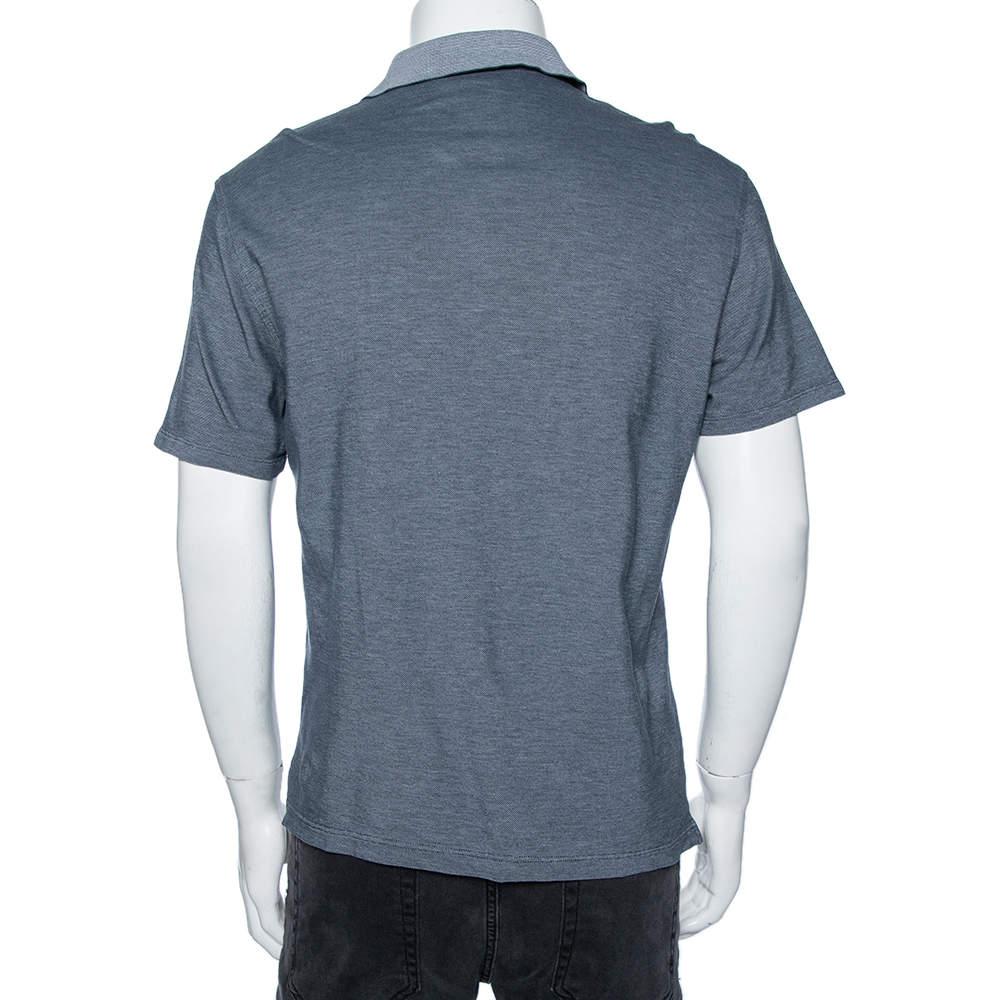 Ermenegildo Zegna Grey Cotton Pique Contrast Collar Detail Polo T-Shirt L商品第3张图片规格展示