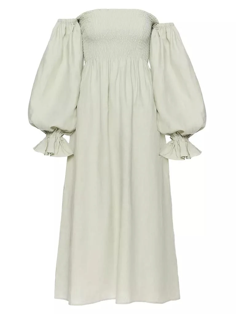 商品Sleeper|Atlanta Smocked Linen Midi Dress,价格¥1441,第1张图片