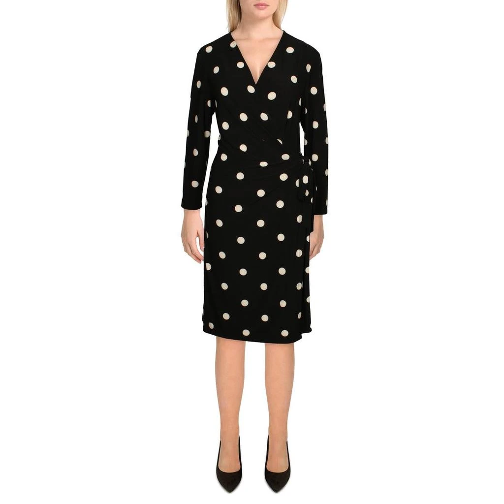 商品Anne Klein|Anne Klein Womens Nomad Polka Dot Knee Wrap Dress,价格¥248,第1张图片