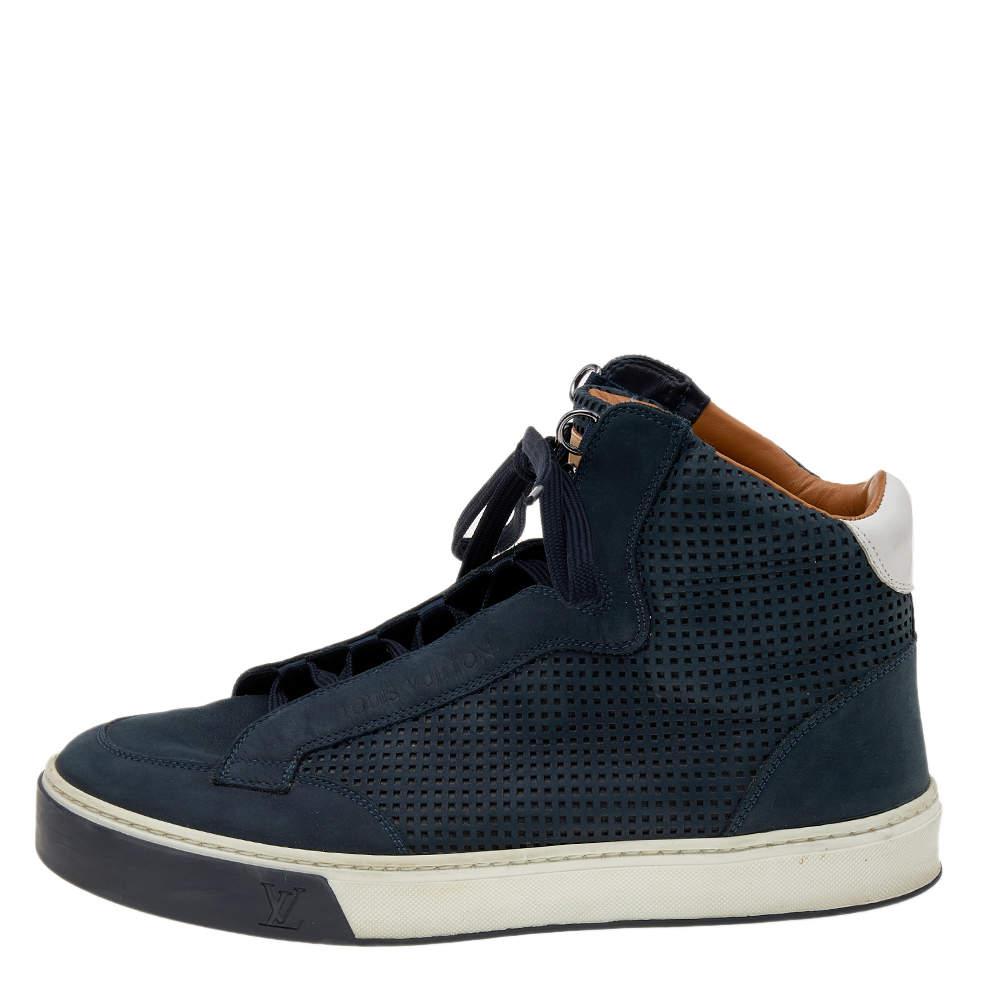 Louis Vuitton Navy Blue Perforated Nubuck Leather Speaker High Top Sneakers Size 40商品第2张图片规格展示