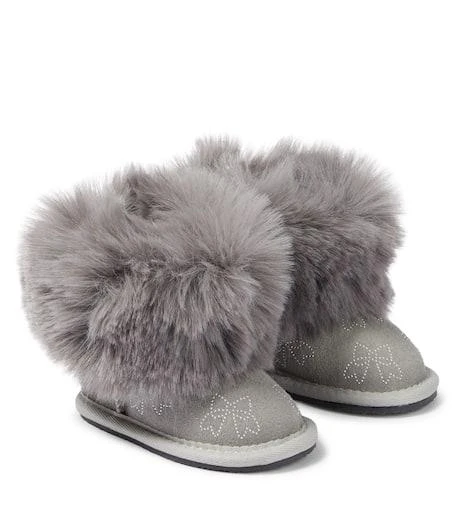 商品MONNALISA|Baby faux fur-trim suede boots,价格¥661,第1张图片