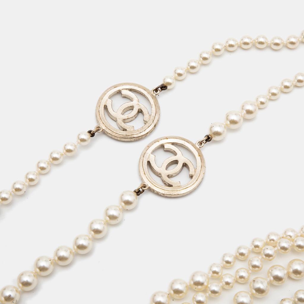 Chanel CC Faux Pearl Gold Tone Necklace商品第4张图片规格展示