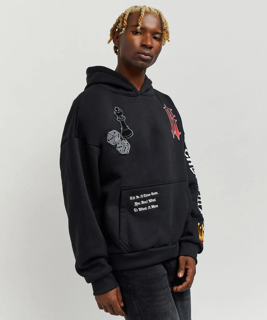 商品Reason Clothing|Oversized Checkmate Multi Embroidery Patched Sleeve Print Hoodie,价格¥111,第3张图片详细描述