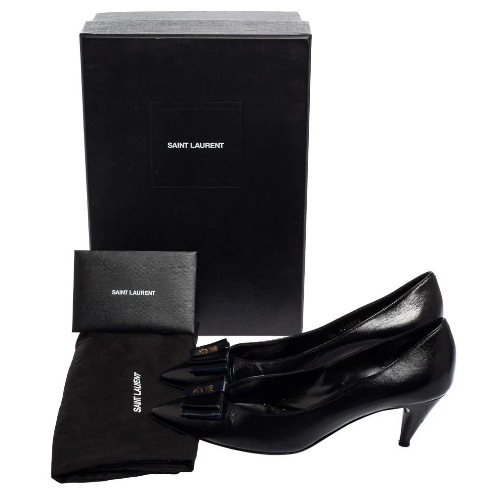 Saint Laurent Black Leather Bow Pointed Toe Pumps Size 38 商品