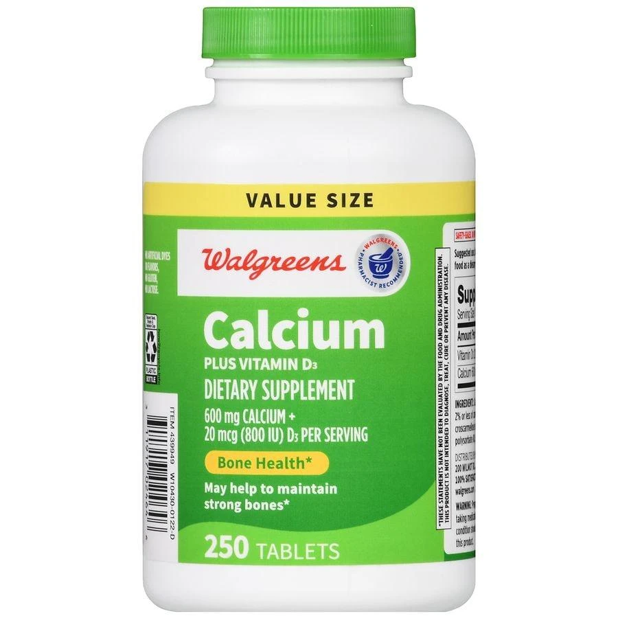 商品Walgreens|Calcium 600 mg Plus Vitamin D3 20 mcg Tablets (250 days),价格¥126,第2张图片详细描述