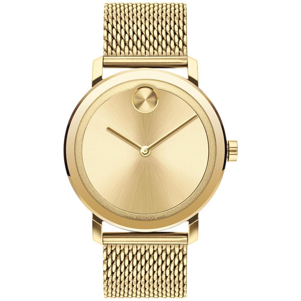 商品Movado|Men's Swiss Bold Gold-Tone Ion-Plated Stainless Steel Mesh Bracelet Watch 40mm,价格¥5198,第1张图片