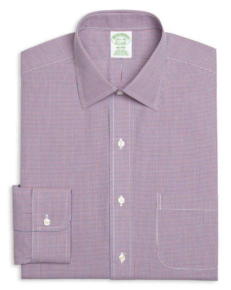 商品Brooks Brothers|Micro Gingham Slim Fit Dress Shirt,价格¥307,第1张图片