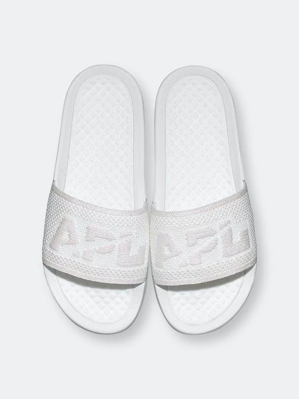 商品APL - Athletic Propulsion Labs|Women's Big Logo TechLoom Slide Metallic Pearl / White,价格¥902,第1张图片