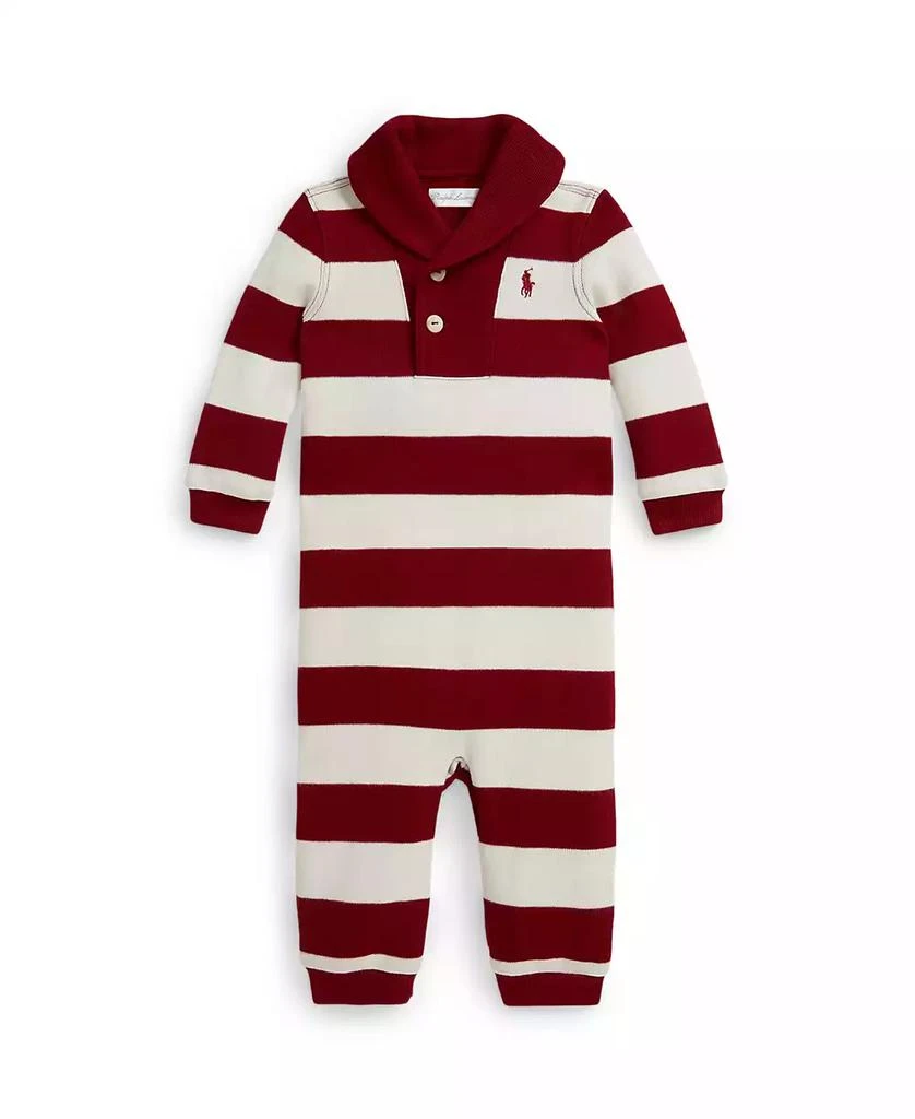 商品Ralph Lauren|Baby Boys Striped Estate-Rib Cotton Coverall,价格¥405,第1张图片