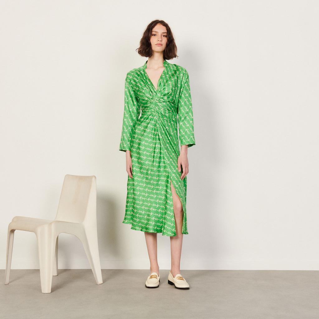 商品Sandro|Long printed silk dress,价格¥2657,第1张图片