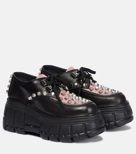 商品Miu Miu|缀饰皮革厚底德比鞋,价格¥12627,第1张图片