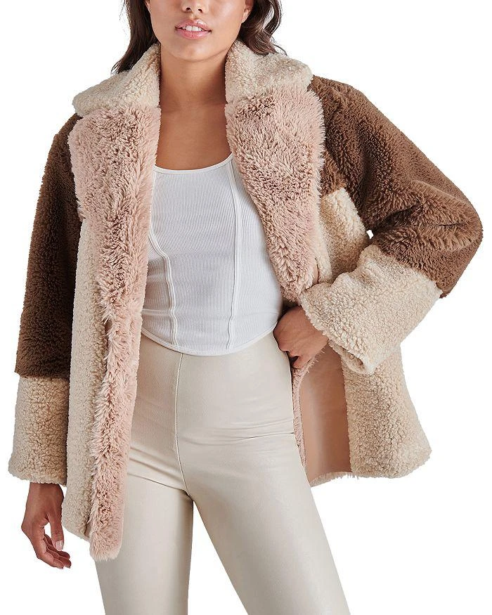 商品Steve Madden|Willow Faux Fur Color Blocked Coat,价格¥1021,第1张图片详细描述