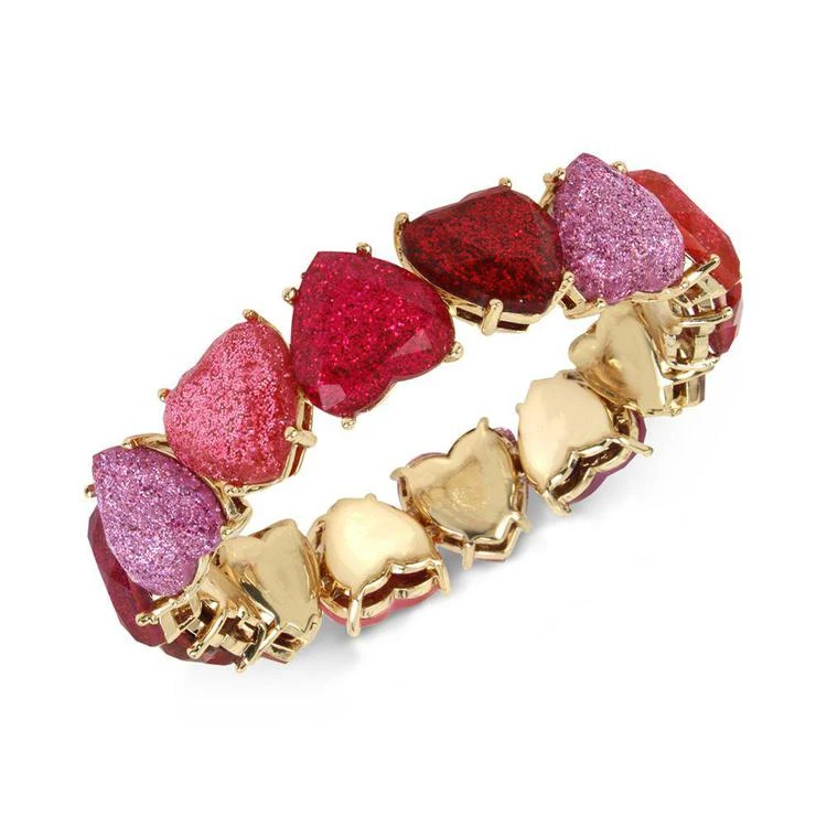 商品Betsey Johnson|Gold-Tone Multicolor Glitter Heart Stretch Bracelet,价格¥116,第1张图片