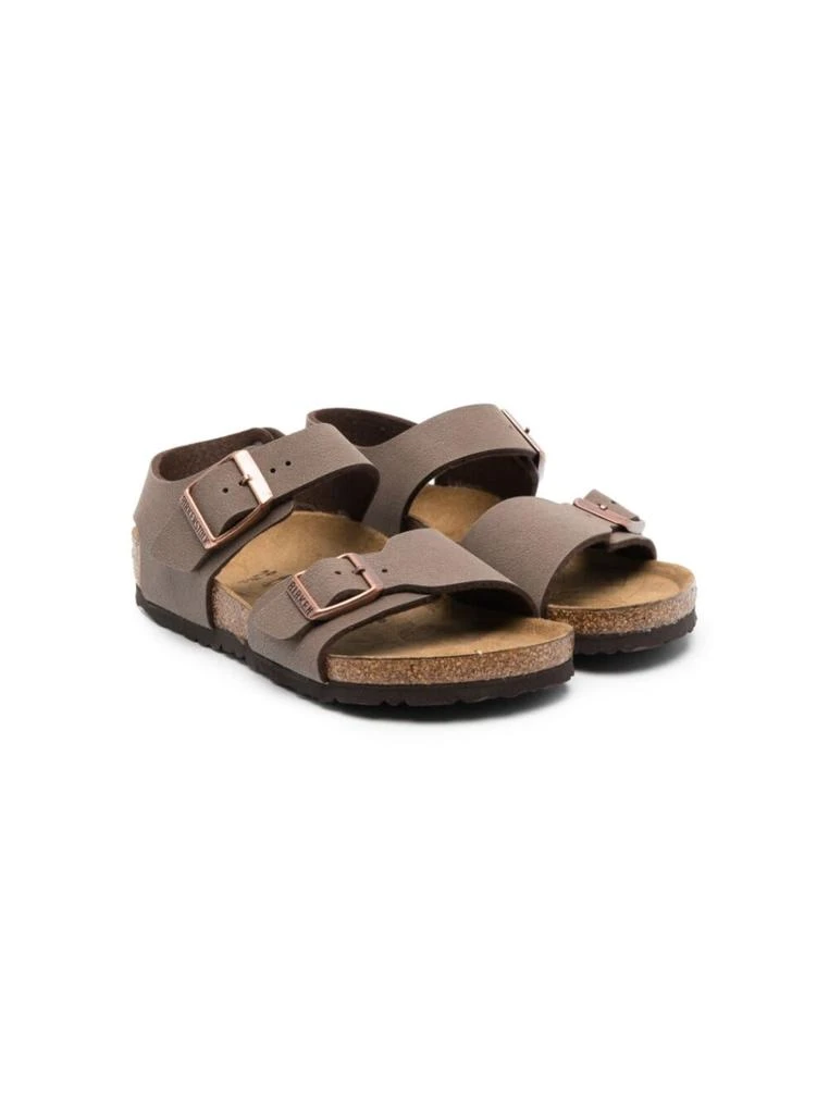 商品Birkenstock|new York Brown Sandals With Double Buckles In Faux Leather Boy,价格¥852,第1张图片