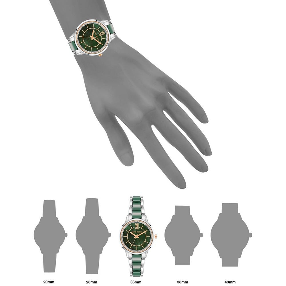 Women's Three-Hand Quartz Silver-Tone Alloy with Green Ceramic Bracelet Watch, 32mm商品第4张图片规格展示