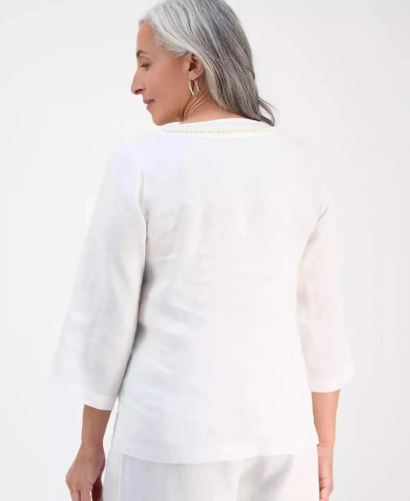 商品Charter Club|Petite Embellished V-Neck 3/4-Sleeve Linen Top, Exclusively at Macy's,价格¥355,第2张图片详细描述
