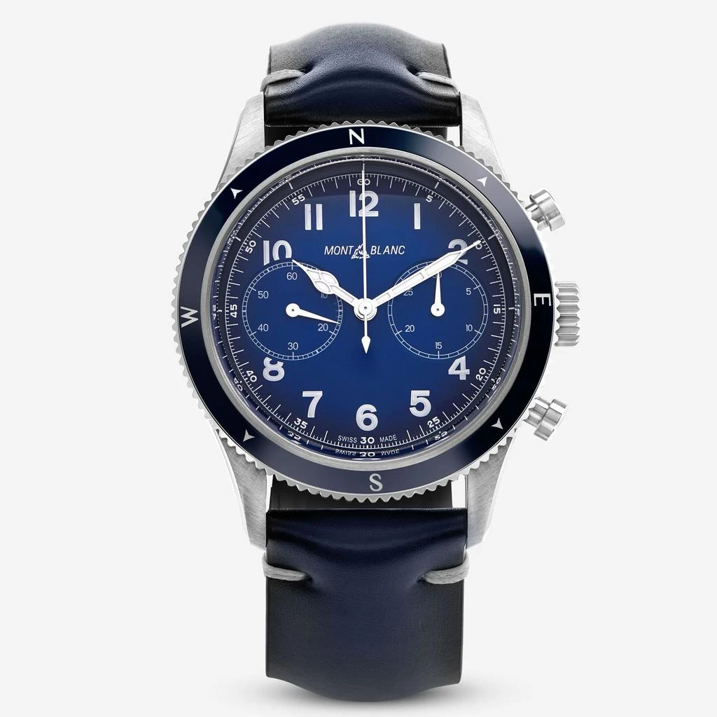 商品MontBlanc|Montblanc 1858 Chronograph Blue Dial Stainless Steel Men's Automatic Watch 126912,价格¥21739,第1张图片