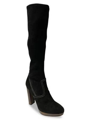 商品[二手商品] Burberry|Burberry Knee High Boots With Wooden Heels In Black Suede Boots,价格¥3523,第2张图片详细描述