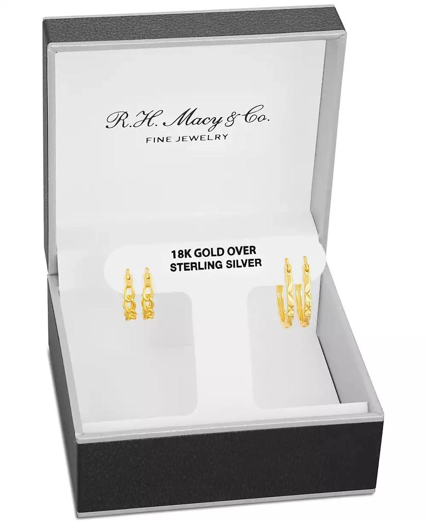 商品Macy's|Polished Braided & Diamond-Cut Hoop Earrings Set in 18k Gold over Sterling Silver, Created for Macy's,价格¥188,第2张图片详细描述