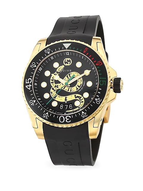 Gucci Dive 45MM Gold PVD King Snake Dial with Rubber Strap商品第1张图片规格展示