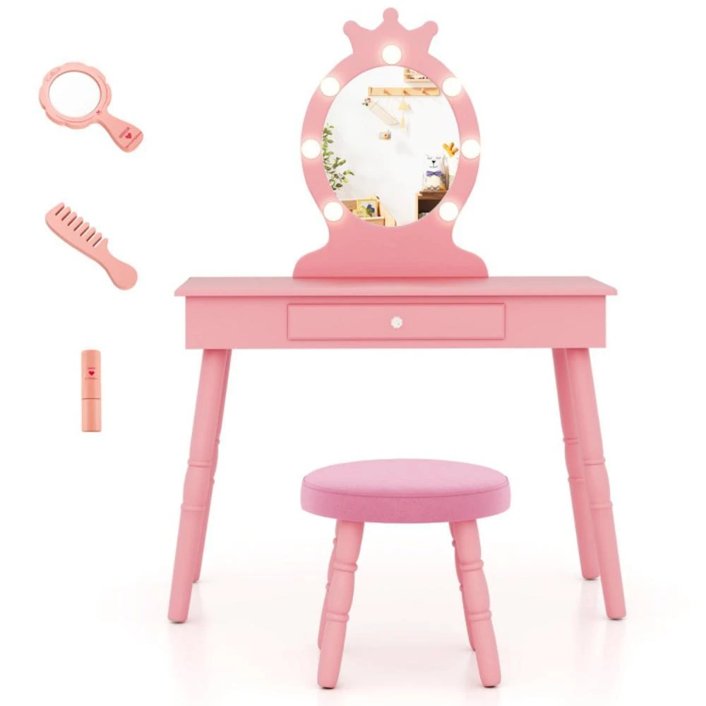 Kids Vanity Set with Lighted Mirror with Adjustable Brightness and Large Drawer-White 商品