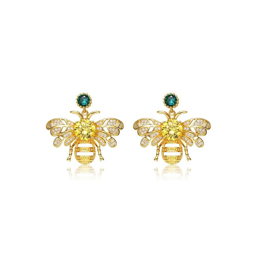 商品Genevive|Sterling Silver 14K Gold Plated Yellow Cubic Zirconia Bee Stud Butterfly Earrings,价格¥1563,第1张图片