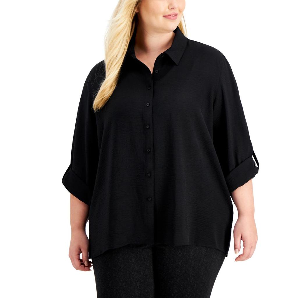 Calvin Klein Womens Plus Hi-Low Tunic Button-Down Top商品第1张图片规格展示