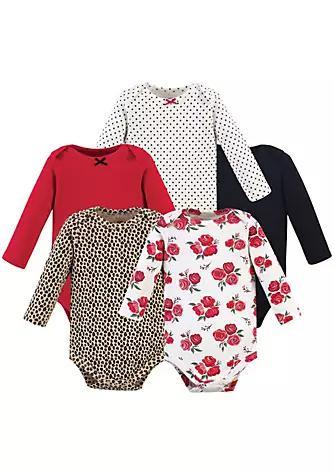 商品Hudson|Hudson Baby Infant Girl Cotton Long-Sleeve Bodysuits 5pk, Basic Rose Leopard,价格¥164,第1张图片