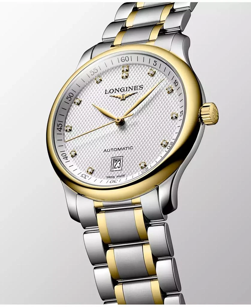 商品Longines|Men's Swiss Automatic Master Diamond Accent 18k Gold and Stainless Steel Bracelet Watch 39mm L26285777,价格¥30379,第2张图片详细描述