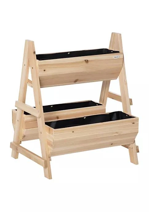 商品Outsunny|Raised Garden Bed 2 Tier Planter Box With Stand Nonwoven Fabric For Vegetables Herbs Flowers 26 X 22 X 31 Natural,价格¥1259,第1张图片