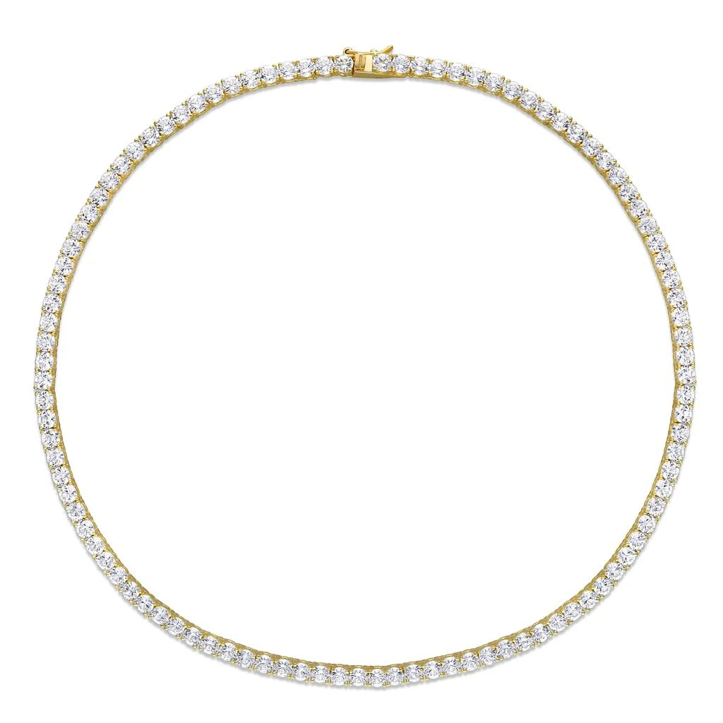 47 1/4ct TGW Created White Sapphire Tennis Bracelet and Necklace Set Yellow Silver 商品