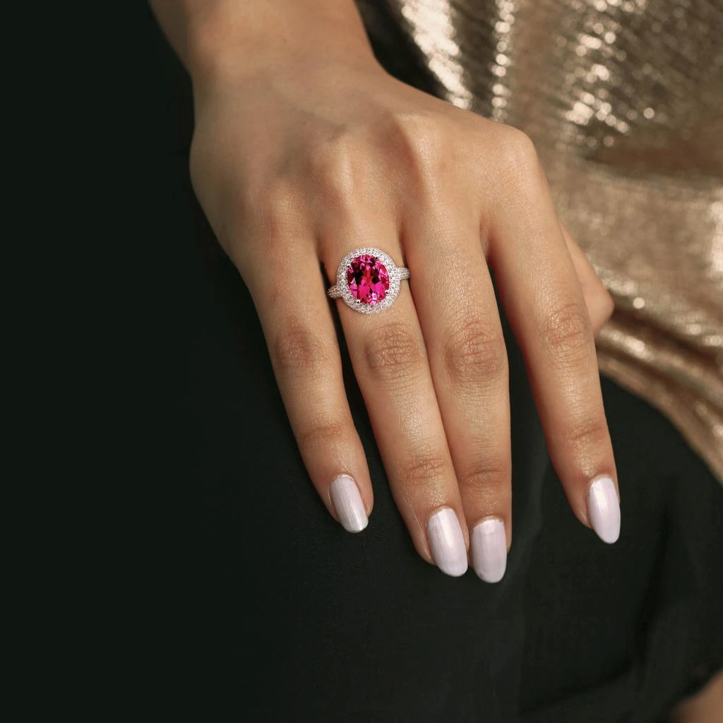 商品Mimi & Max|7 1/7ct TGW Pink Topaz and Created White Sapphire Double Halo Cocktail Ring in Sterling Silver,价格¥807,第4张图片详细描述