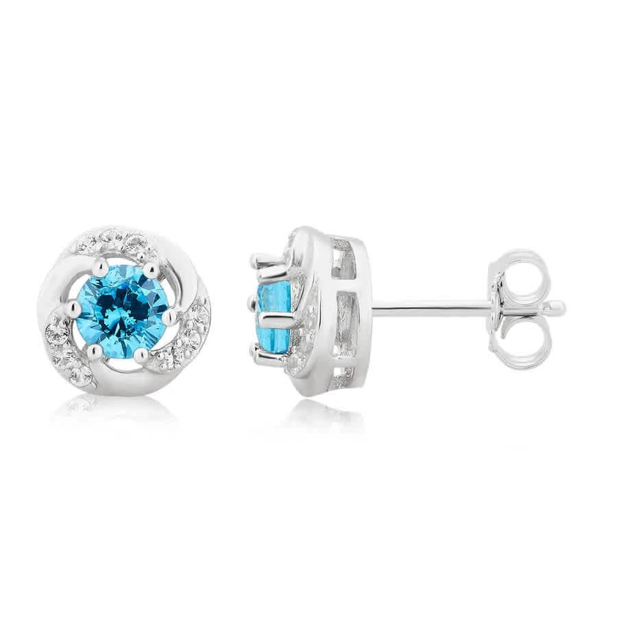 商品Diamondmuse|Created Blue Topaz and White Sapphire Gemstone Sterling Silver Six Prong Stud Earrings for Women,价格¥149,第2张图片详细描述