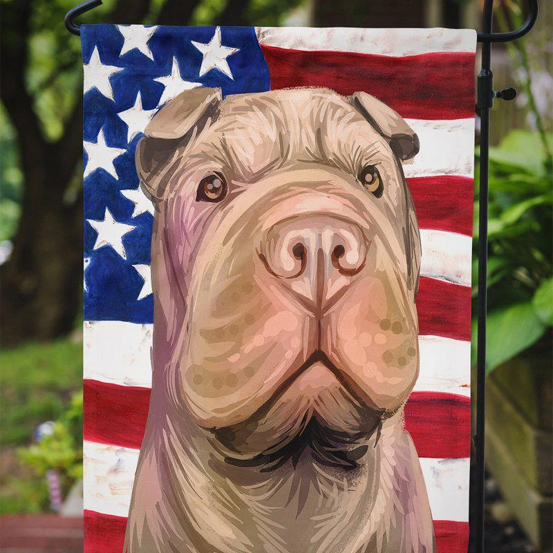 商品Caroline's Treasures|11 x 15 1/2 in. Polyester Shar Pei Dog American Flag Garden Flag 2-Sided 2-Ply,价格¥135,第2张图片详细描述