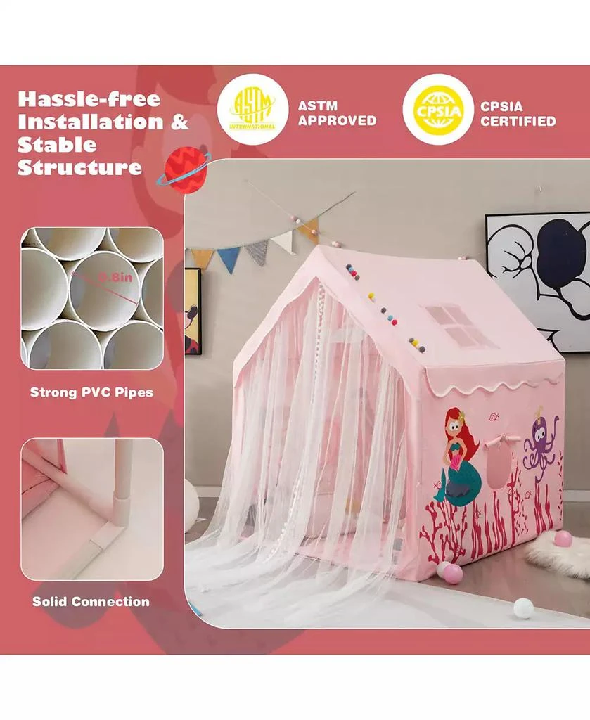 Kids Playhouse Large Children Indoor Play Tent Gift w/ Cotton Mat Longer Curtain 商品