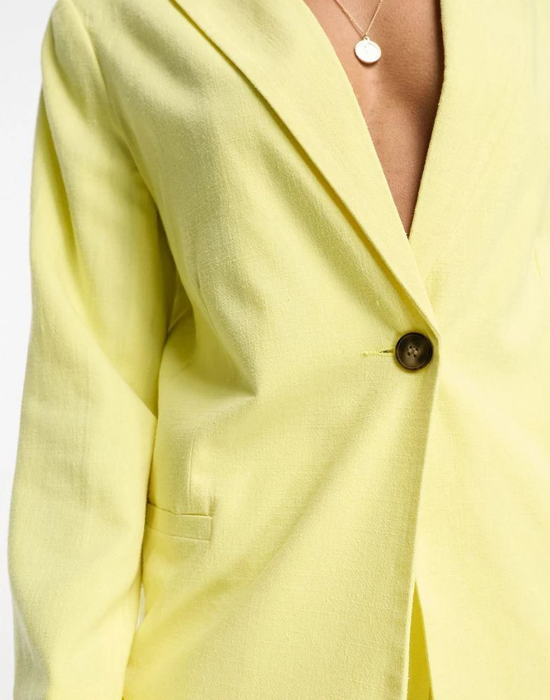 商品ASOS|ASOS DESIGN Tall slim fit suit blazer with linen in lemon,价格¥305,第4张图片详细描述