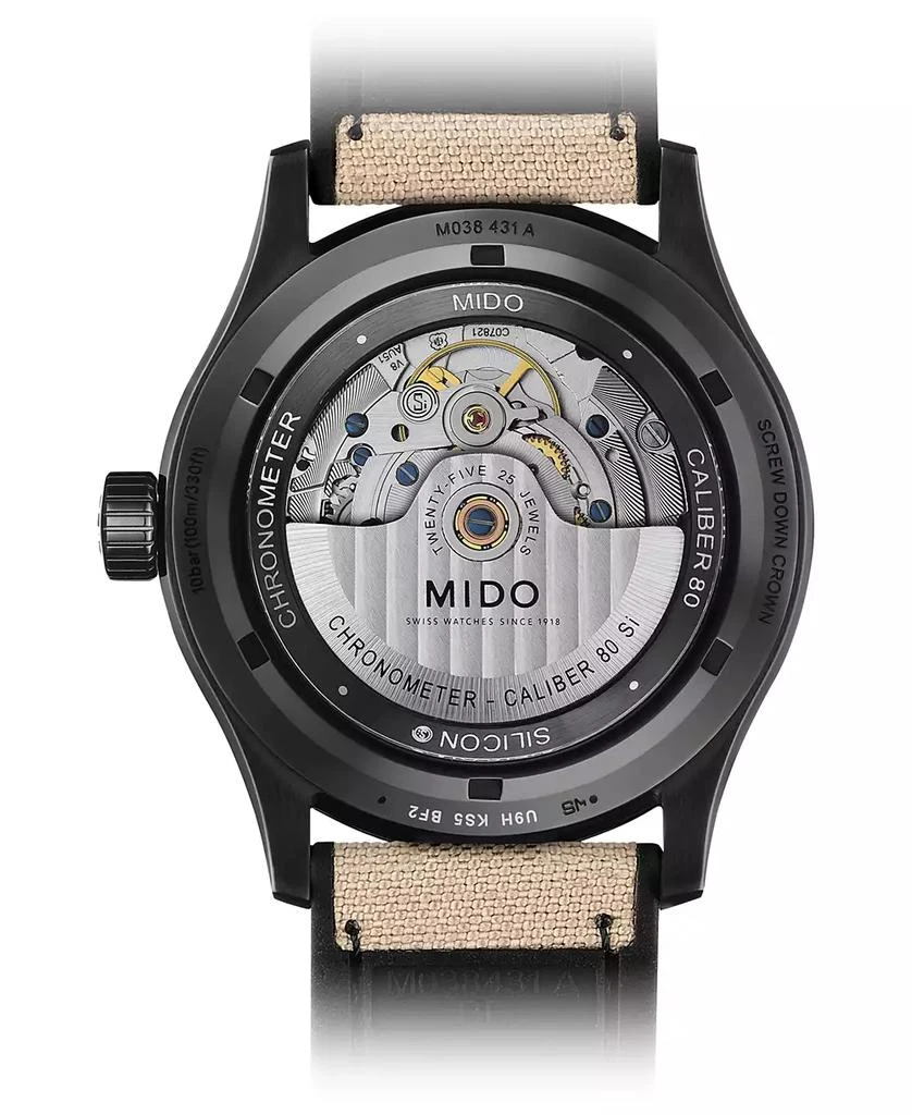 商品MIDO|Men's Swiss Automatic Multifort Chronometer Beige Fabric & Black Silicone Strap Watch 42mm,价格¥10904,第3张图片详细描述