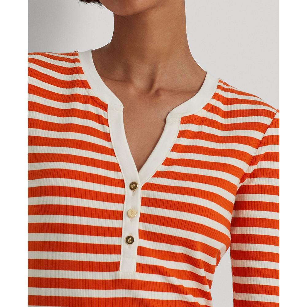 Striped Cotton-Blend Henley T-Shirt商品第3张图片规格展示