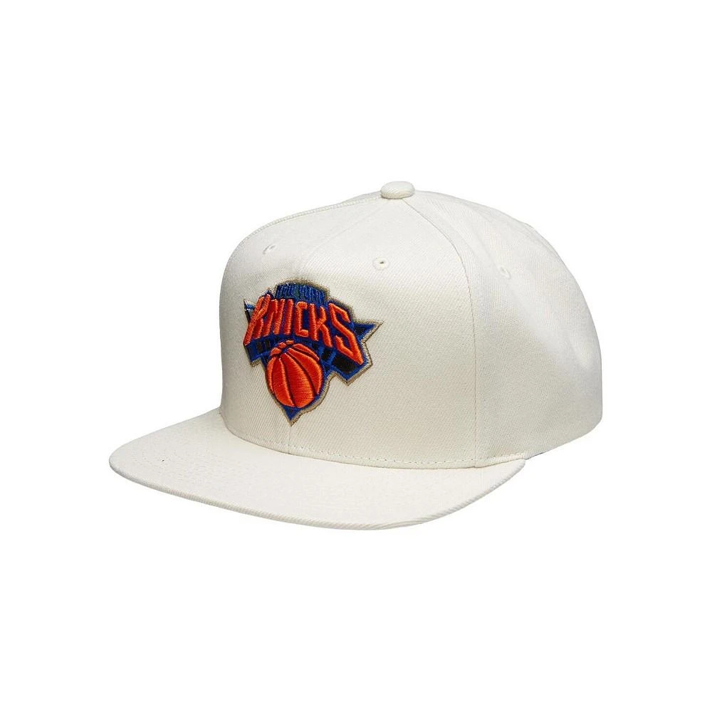 商品Mitchell and Ness|Men's Cream and Blue New York Knicks Snapback Adjustable Hat,价格¥268,第1张图片