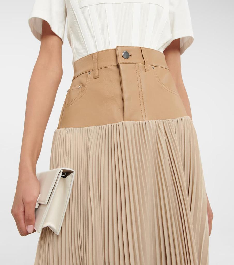 Pleated satin and leather midi skirt商品第4张图片规格展示