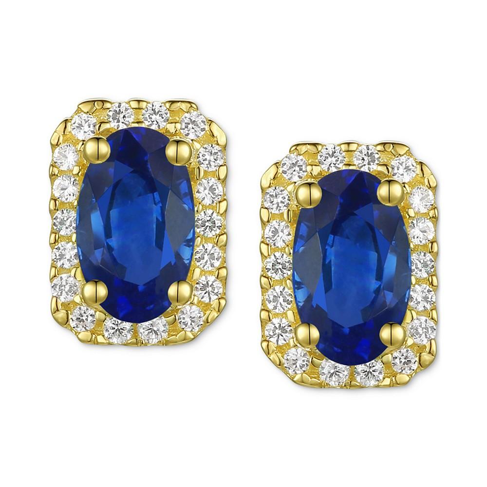 Sapphire (5/8 ct. t.w.) & Diamond (1/10 ct. t.w.) Halo Stud Earrings in 14k Gold (Also in Ruby & Emerald)商品第3张图片规格展示