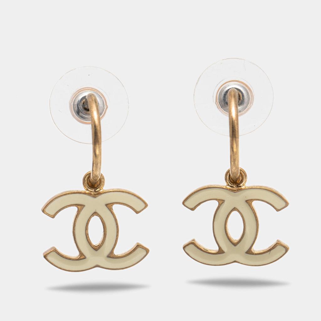 Chanel CC Enamel Gold Tone Earrings商品第1张图片规格展示