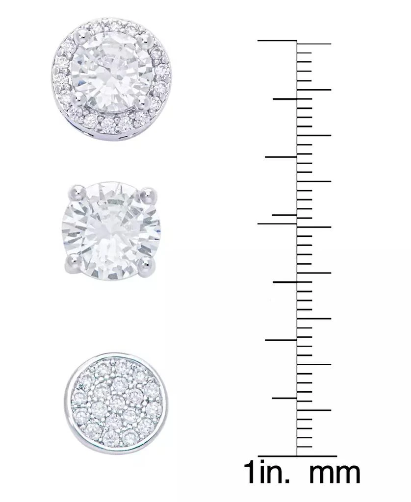 商品Macy's|Women's Fine Silver Plated Round, Halo, Cubic Zirconia Stud Earrings Set, 6 Pieces,价格¥94,第3张图片详细描述