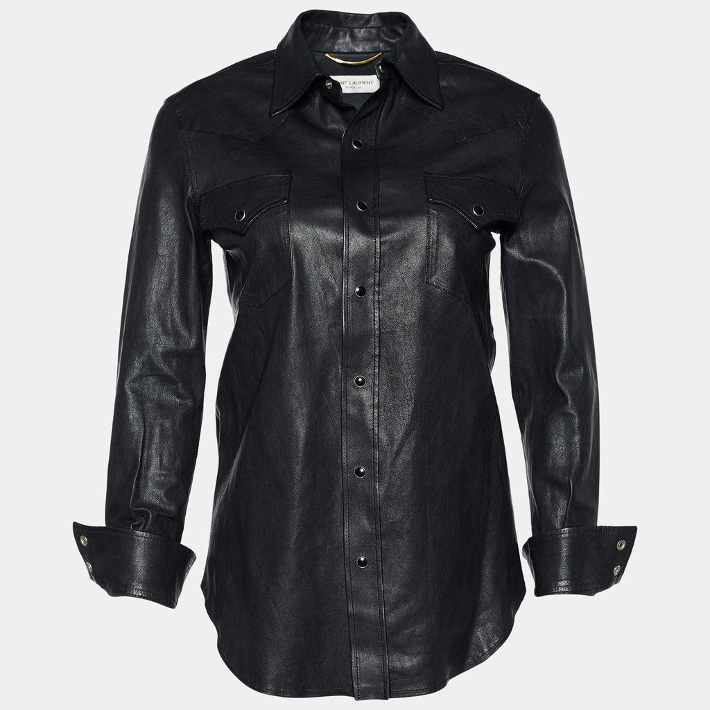 商品[二手商品] Yves Saint Laurent|Saint Laurent Black Leather Button Front Shirt S,价格¥4961,第1张图片